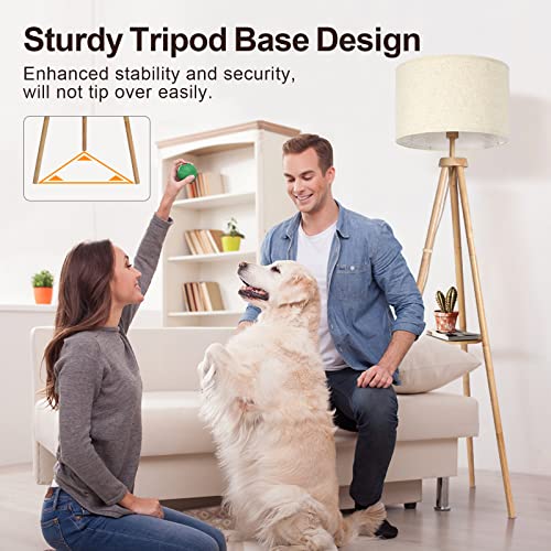 Wood Tripod Floor Lamp with Shelves - Mid Century Dimmable Standing Lamp with Remote Control and 4 Color Temperatures