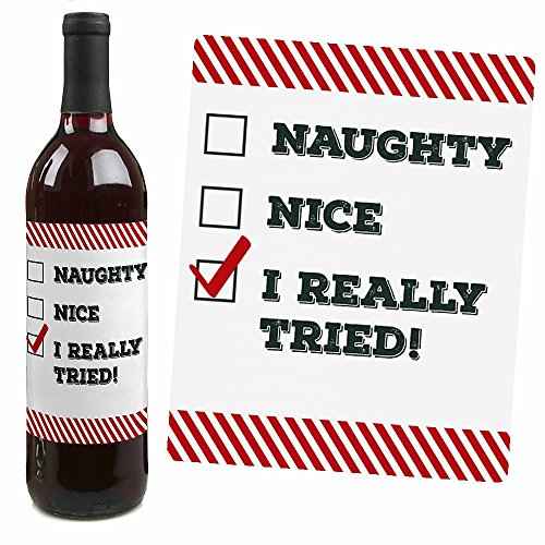 Big Dot of Happiness Funny Jolly Santa Claus - Christmas Party Decorations for Women and Men - Wine Bottle Label Stickers - Set of 4