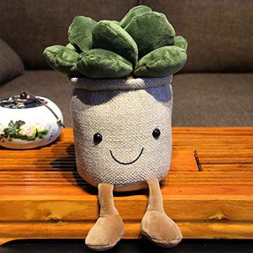 9.8 inch Succulents Plush Toy, Flower Pot Stuffed Plushie Pillow Decoration, Cute Soft Plants Throw Pillow for Christmas Birthday Gifts (Khaki)