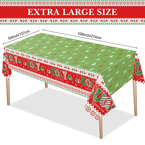 3 Pack Plastic Ugly Sweater Tablecloths 54 x 108 in Christmas Party Covers