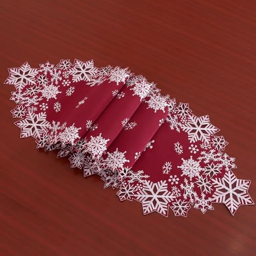 Simhomsen Embroidered Burgundy Snowflakes Table Runner 14×69 inches