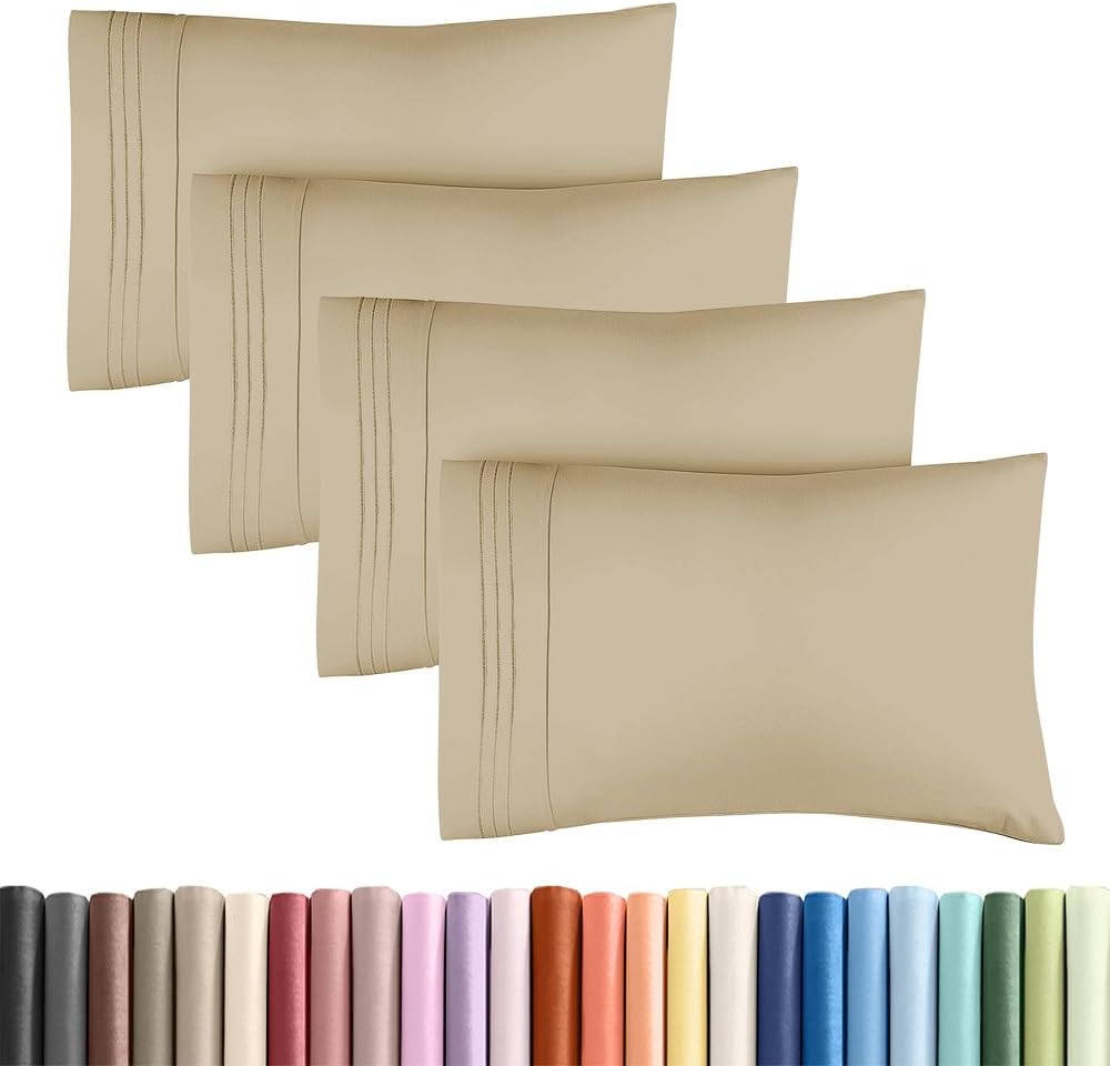 Skiennix Standard Pillow Cases Set of 4 | Ultra Soft Hotel Quality Covers - Machine Washable Beige