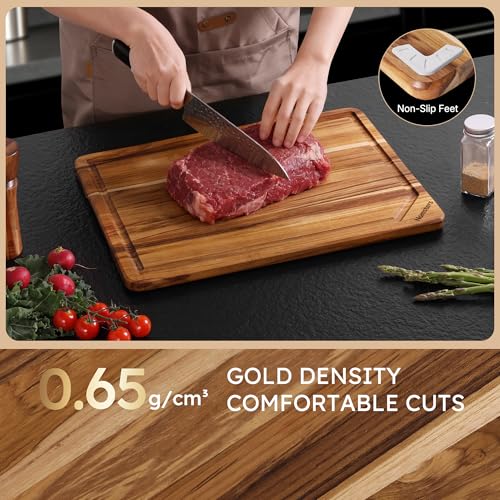 17-Inch FSC-Certified Teak Wood Cutting Board with Non-Slip Base