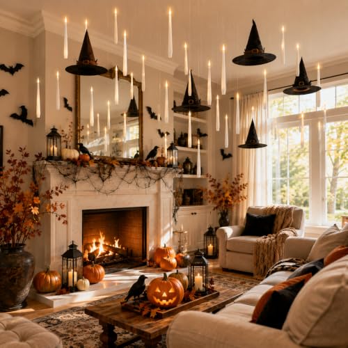 White 12-Pack Floating Candles with Wand Remote - Flameless LED Taper Candles for Holiday & Party Decor