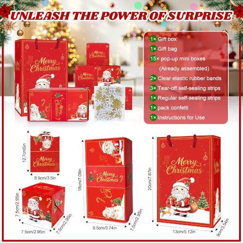 Red Christmas Surprise Explosion Gift Box with Auto Pop-Up Cash & Confetti