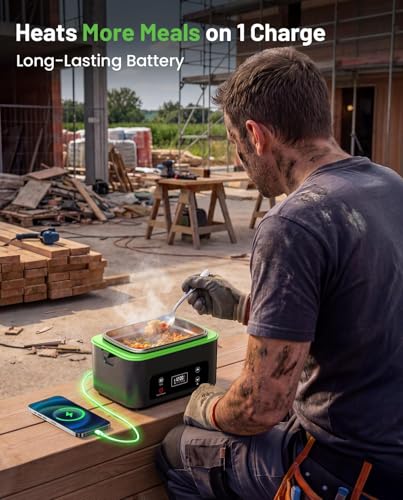 TaskStar Green Heated Lunch Box 100W Cordless Food Warmer with Scheduled Heating & Leakproof 1.2L