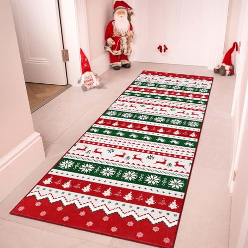 U'artlines Christmas Runner Rug 2 x 6 ft Colorful Tree & Deer Bell - washable