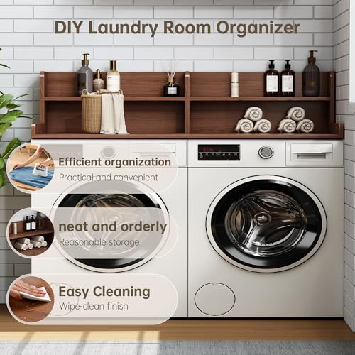 Walnut 2-Tier Laundry Countertop for Washer & Dryer - 54" x 27.5" Storage Shelf, Over Washer Dryer Organization & Folding Station