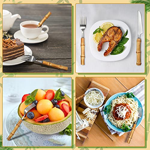 Silver Bamboo Flatware Set for 12 - 60 Pieces - Rustic Dinner Utensils