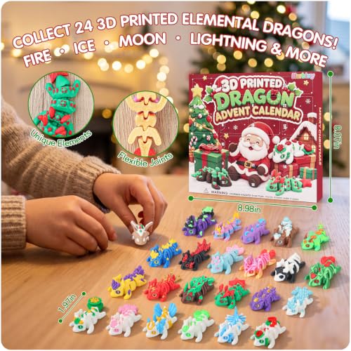 3D Printed Dragon Advent Calendar 2026 — 24 Unique Elemental Dragons for Christmas Countdown