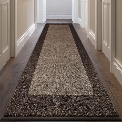 Brown Runner Rug 32x84 Inches Non-Slip Kitchen & Hallway Floor Mat