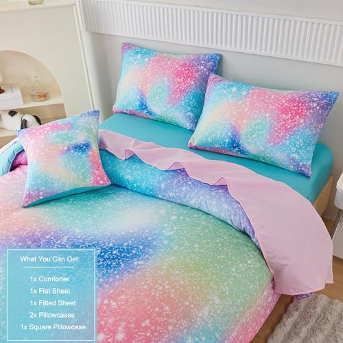 PERFEMET Pink Green Girls Twin Comforter Set with Sheets - Blue & Pink Variation