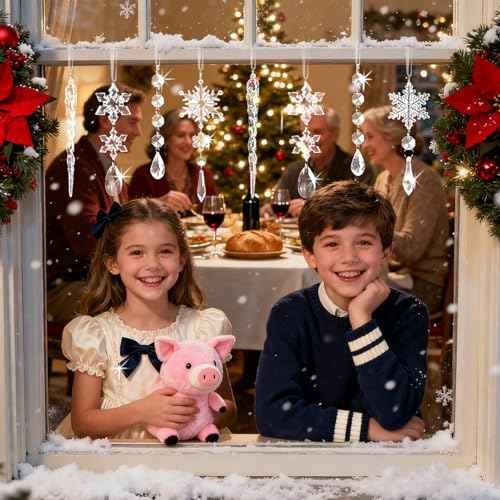 18 Pieces Christmas Ornaments for Christmas Tree Decorations - Clear Hanging Acrylic Snowflakes and Icicles with Pendants for Winter Wonderland Party Supplies, New Year Party DIY Decorations