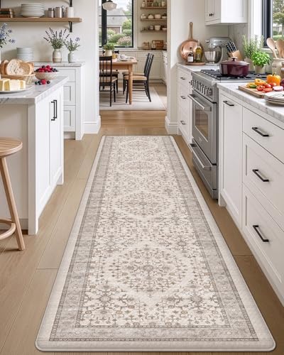 Anti Fatigue Kitchen Floor Mat 24x107 Long Cushioned Runner Rug Beige/White