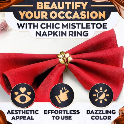 LEGLO 20 Pcs Gold Leaf Napkin Rings Set with 1.38 Inch Inner Diameter for Holiday & Wedding Decor