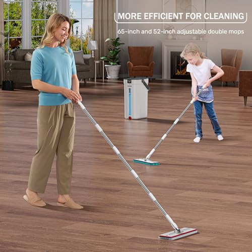 HoMettler White Dual Mop & Bucket System with Microfiber Pads & Extendable Handles