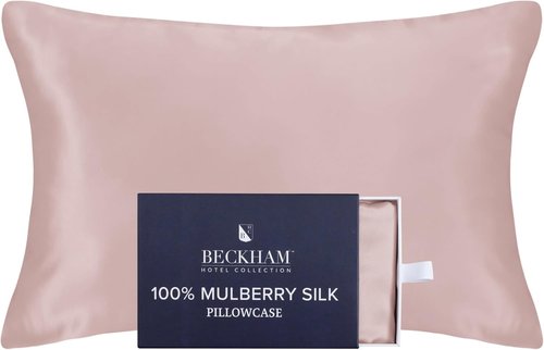 Beckham Hotel Collection Silk Pillowcase - 100% Mulberry Silk for Hair & Skin | 22 Momme, Queen, Cherry Pink