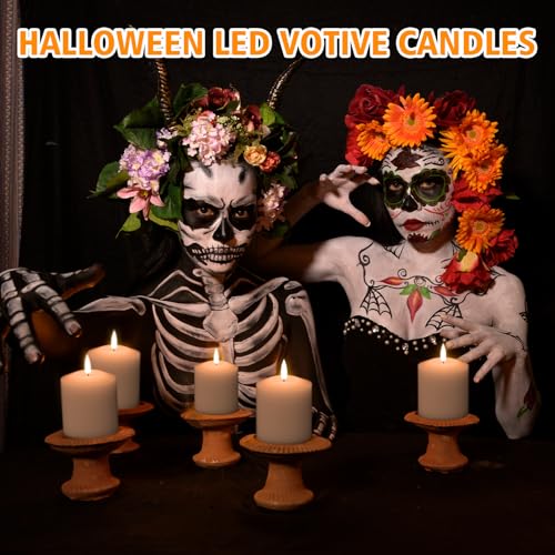 GenSwin C-White-6 Flameless Wax Votive Candles with Remote Timer, 3D Flickering Light