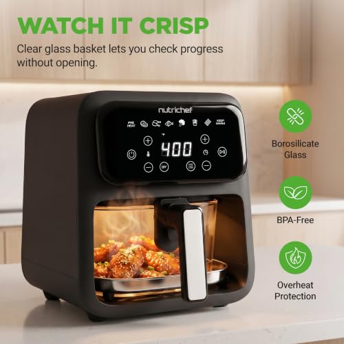 Glass Air Fryer 4.2QT with 9 Preset Modes, Transparent Cook Bowl, Timer & Temperature Control