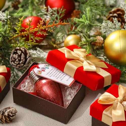 Christmas Friendship Ornament - 3.15'' Glitter Christmas Bulb with Poem Card & Red Bow Stocking Stuffer for Women