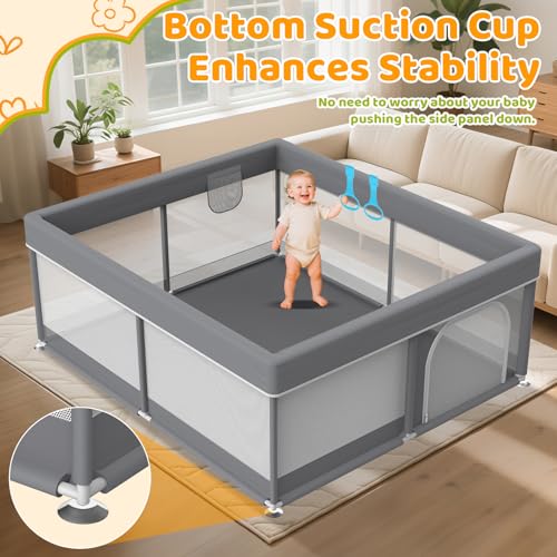 Deeteck Grey 79x71 Inch Baby Playpen - Extra Large Safe Toddler Play Yard