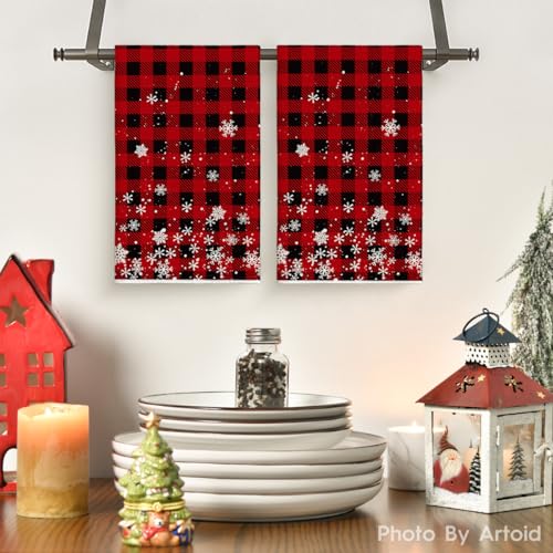 Artoid Mode Red Buffalo Plaid Kitchen Towels Set of 2, 18x26 Inches, Absorbent & Stylish
