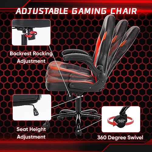 OLIXIS Gaming Chair with Lumbar Support - Black & Red Ergonomic Desk Chair