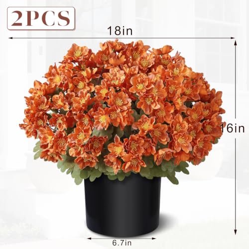 Artificial Fall Camellia Topiary Ball Trees - 2 Pack Orange Potted Plants
