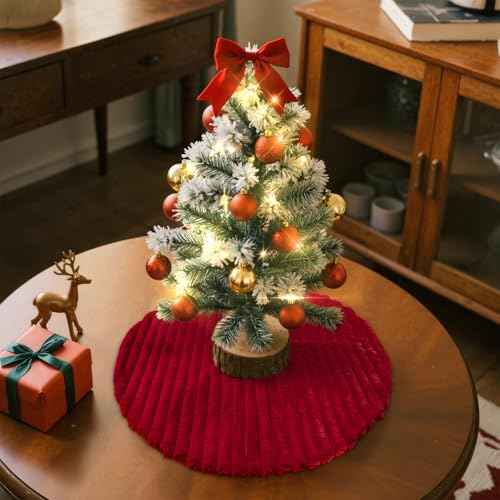 Lanpn Christmas Tree Skirt 12 inch, Faux Fur Xmas Tree Skirt Plush Winter Christmas Tree Mat for Small Mini Pencil Slim Artificial Trees Winter Home Party Indoor Xmas Decor (Red, 40cm)