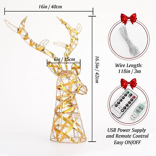 Roylvan 16-inch Reindeer Christmas Tree Topper with Timer & Remote, Laser Finish