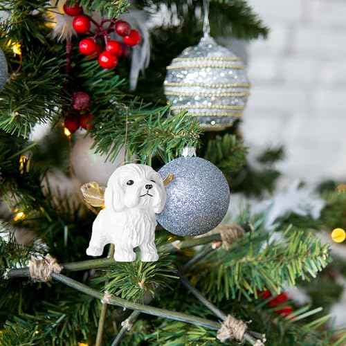 Jetec Malta Angel Dog Memorial Christmas Ornament with Gold Wings, Hanging Memorial for Tree
