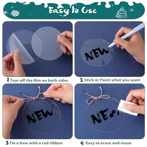 10Pcs Acrylic Ornament Blanks 4 Inch Circle Clear Blanks Round Transparent Disc Blanks with Hole for DIY Keychain Vinyl Crafts Christmas Decor Engraving Painting