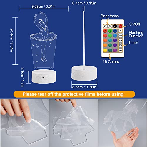 Ballet Dancing Gifts, 3D Illusion Lamp Night Light with Remote Control 16 Colors Changing Gifts for Mom and Girls, Birthday Gift, Wedding Grandmother Graduation Gifts