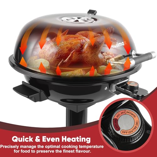 Electric Grill - Indoor & Outdoor Portable BBQ with Adjustable Heat, 1600W - Black