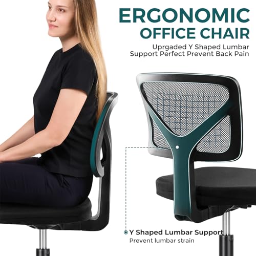 Black Armless Small Office Desk Chair - Ergonomic Mesh Seat, 1 Pack