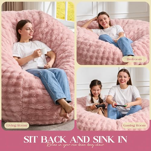 Pink Large Bean Bag Chair 3FT for Adults with Memory Foam & Plush Cover