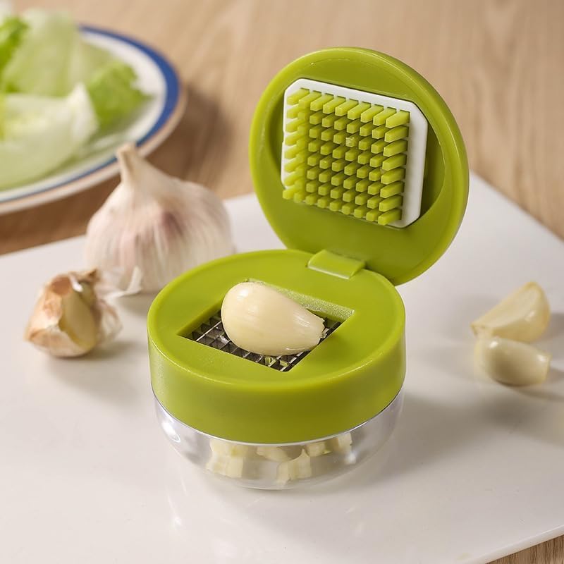 Mini Garlic Chopper - Stainless Steel Blades for Effortless Mincing | Handheld Garlic Slicer in Green