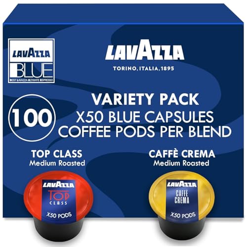 Lavazza Blue Coffee Capsules Variety Pack 100 Count - Top Class & Caffè Crema Blends, Compatible with LB Machines