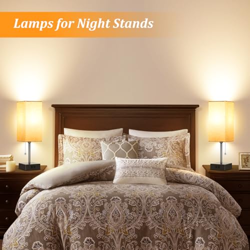 Black Linen 15-Inch Bedside Table Lamp with 3 Color Modes & USB Outlet