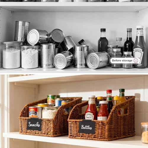 Brownlily Faux Wicker Pantry Storage Baskets - Brown, 3-Piece Set