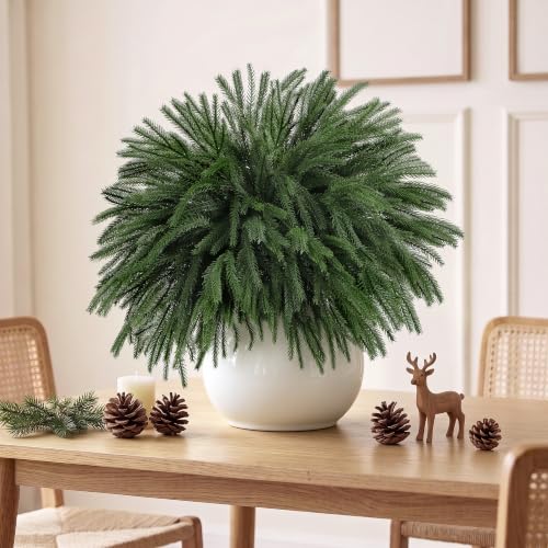 16 Pcs Artificial Norfolk Pine Stems, 18 Inch Christmas Greenery For