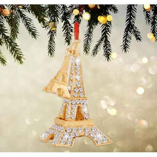 White Eiffel Tower Christmas Ornaments 2025 Metal Hanging Ornaments for Christmas Tree Decorations Romantic French Eiffel Tower Ornament Keepsake Gifts for Women Girls Kids