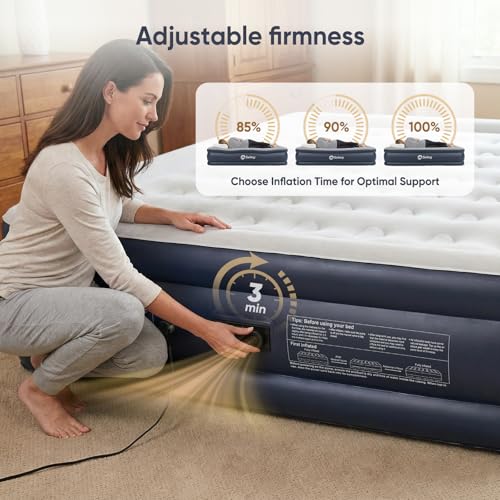 Sekey Grey King Size Air Mattress with Built-in High-Speed Pump - 20" Double High Inflatable Bed for Home, Camping & Guests