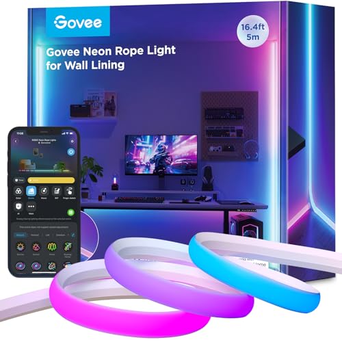 Govee RGBIC Neon Rope Light 16.4ft Wall LED Strip for Bedroom & Home Decor