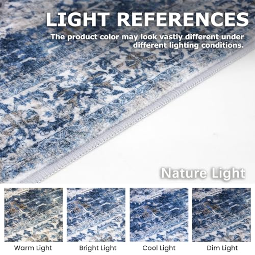 KOZYFLY Runners for Hallways 2.6x20 Ft Extra Long Washable Kitchen Thin Runner Rug Boho Runner Rug for Entryway Indoor Blue Printed Oriental Faux Wool Stair Floor Carpet Runner for Stair Kitchen Hall
