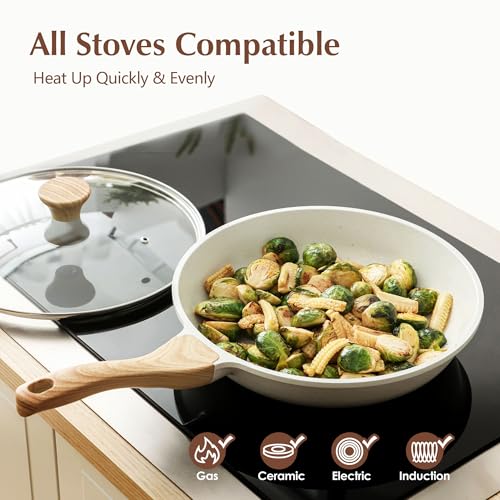 White Ceramic 12.5 Inch Nonstick Frying Pan with Lid - Healthy & Induction Ready