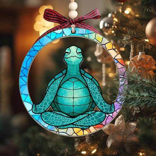 Yoga Turtle Meditating Christmas Ornament - Zen Acrylic Holiday Decor for Yoga Lovers & Gifts