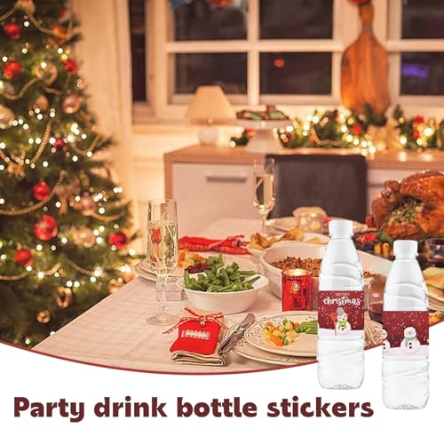 Christmas Snowman Water Bottle Labels, 48pcs Red Adhesive Party Stickers