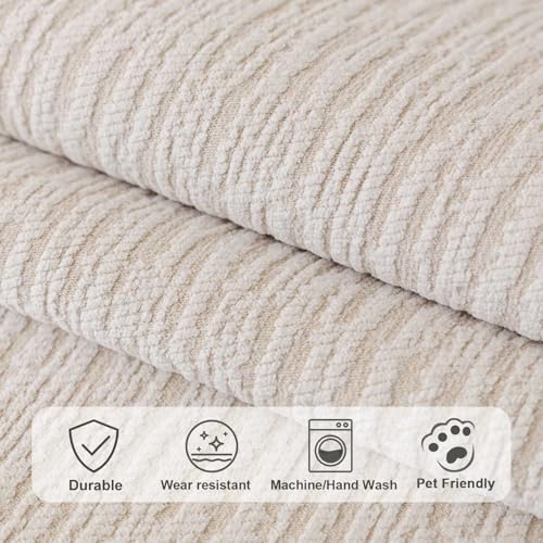 Aucrovee 1pc Waterproof Chenille Sofa Cover for 3 Cushion Sectional White 36x94 inches - Non-Slip, Washable Pet & Furniture Protector