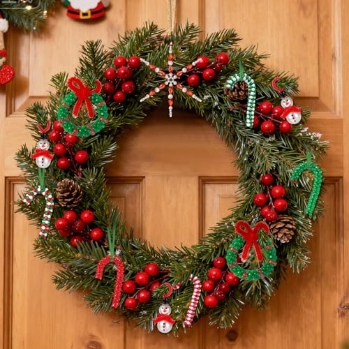DIY Christmas Beaded Ornament Kits - Snowman, Wreath, Candy Cane & Snowflake Decorations, 24 pcs